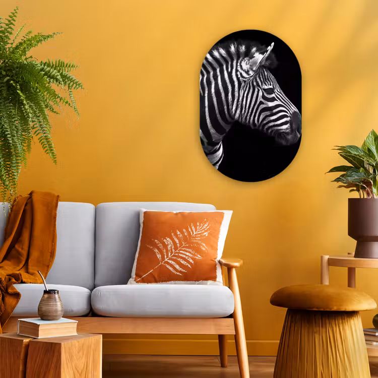 Zebra - Zwart - Wit - Portret - Dieren Wandcirkel Ovaal Forex klein -sfeer4