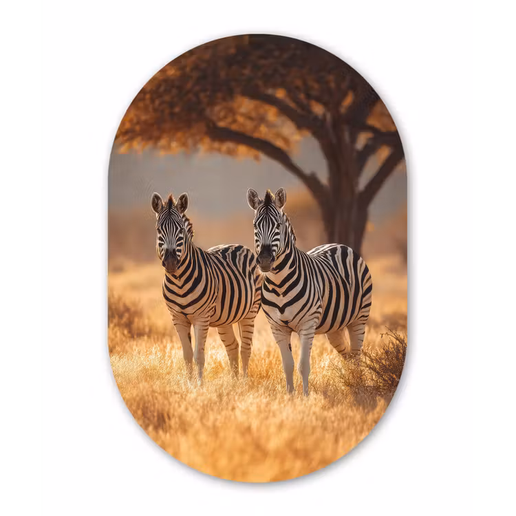 Zebra's - Savannelandschap - Gras Wandcirkel Ovaal Forex klein -3d