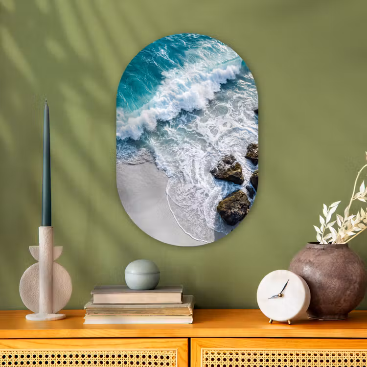 Zee - Golf - Strand - Natuur - Blauw Wandcirkel Ovaal Forex klein -sfeer2