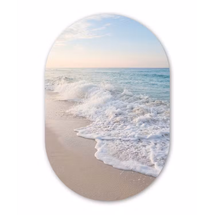 Zee - Golven - Strand - Natuur - Wit Wandcirkel Ovaal Forex klein -3d