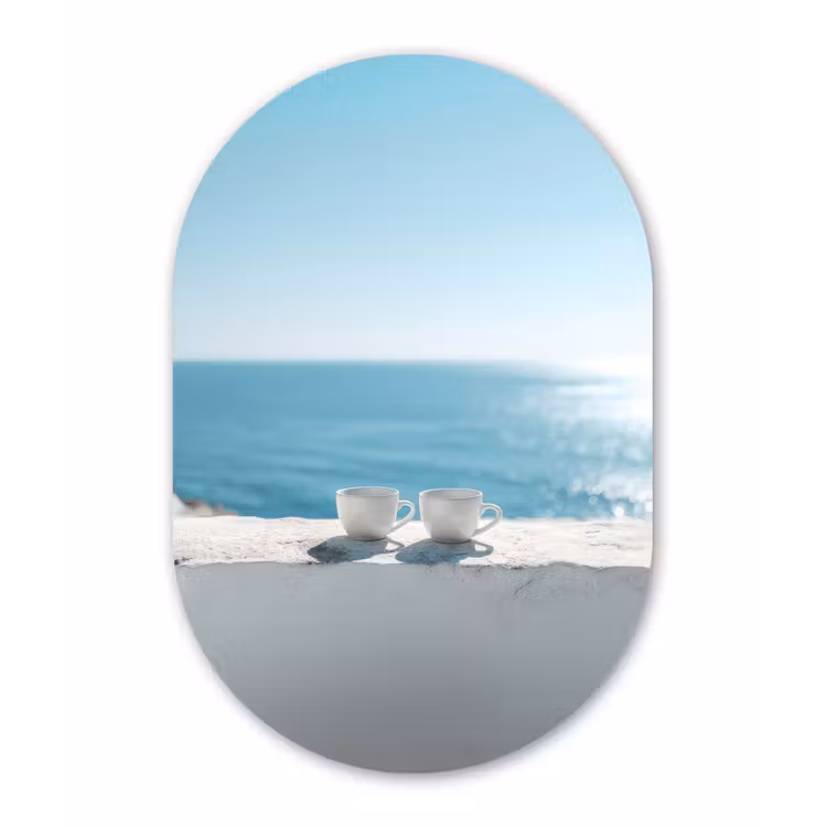 Zee - Koffiekopjes - Zomers Wandcirkel Ovaal Forex klein -3d