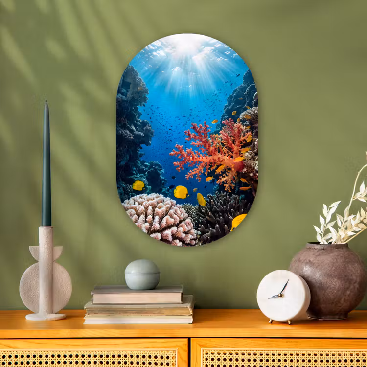 Zee - Koraalrif - Natuur - Levendig - Blauw Wandcirkel Ovaal Forex klein -sfeer2