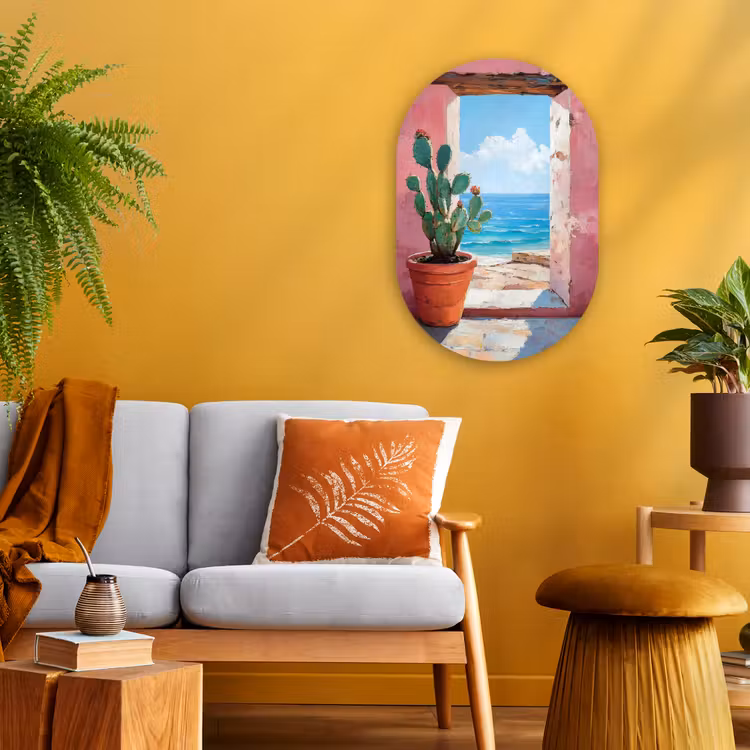 Zee - Roze - Cactus Wandcirkel Ovaal Forex klein -sfeer4