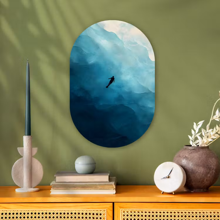 Zee - Silhouet - Abstract - Blauw Wandcirkel Ovaal Forex klein -sfeer2