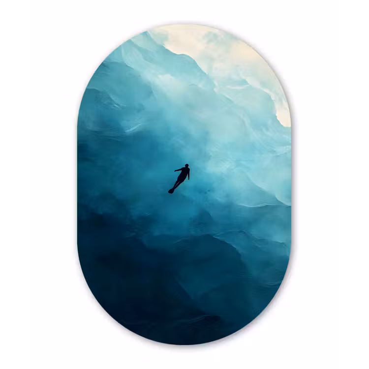 Zee - Silhouet - Abstract - Blauw Wandcirkel Ovaal Forex klein -3d