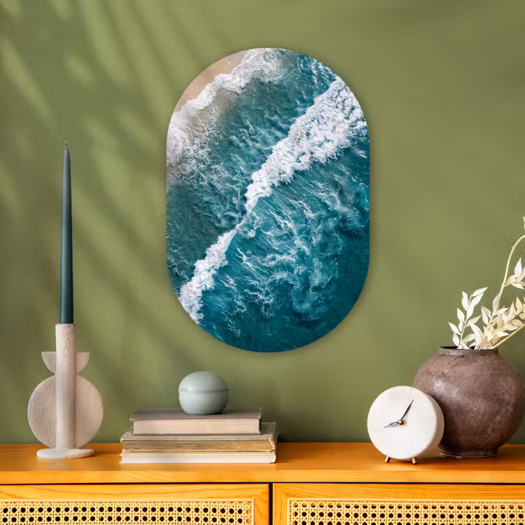 Zee - Strand - Golven - Natuur - Blauw Wandcirkel Ovaal Forex klein -sfeer2