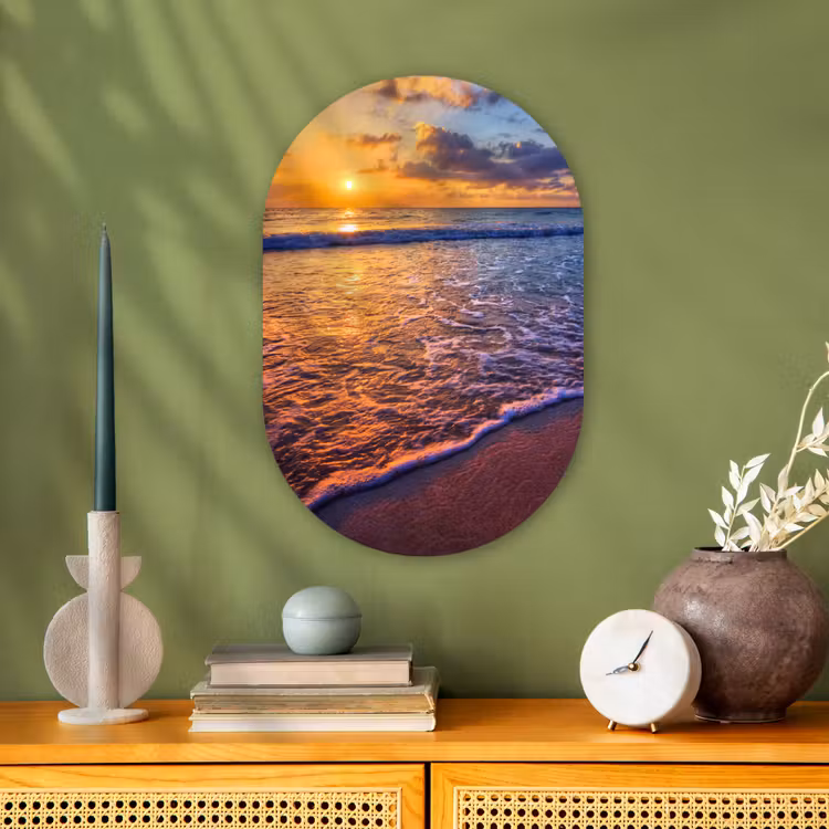 Zee - Strand - Zonsondergang - Wolken - Horizon Wandcirkel Ovaal Forex klein -sfeer2