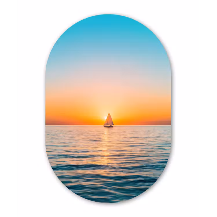 Zee - Zeilboot - Zonsondergang Wandcirkel Ovaal Forex klein -3d