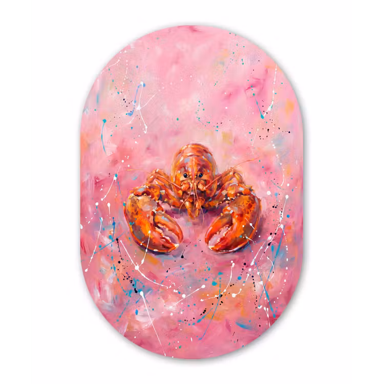 Zeeleven - Kreeft - Spatters - Abstract - Roze Wandcirkel Ovaal Forex klein -3d