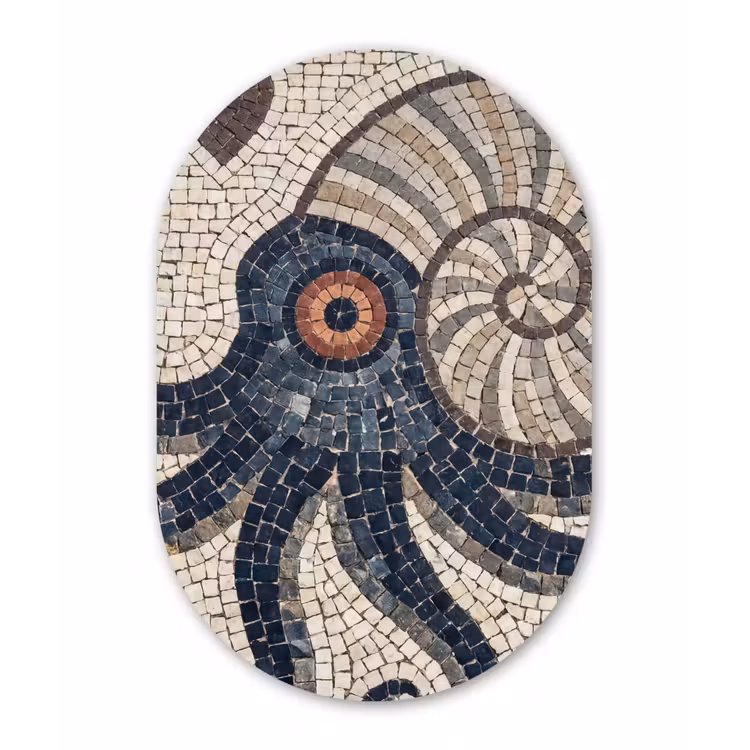 Zeeleven - Mozaïek - Kunst - Vintage - Beige Wandcirkel Ovaal Forex klein -3d