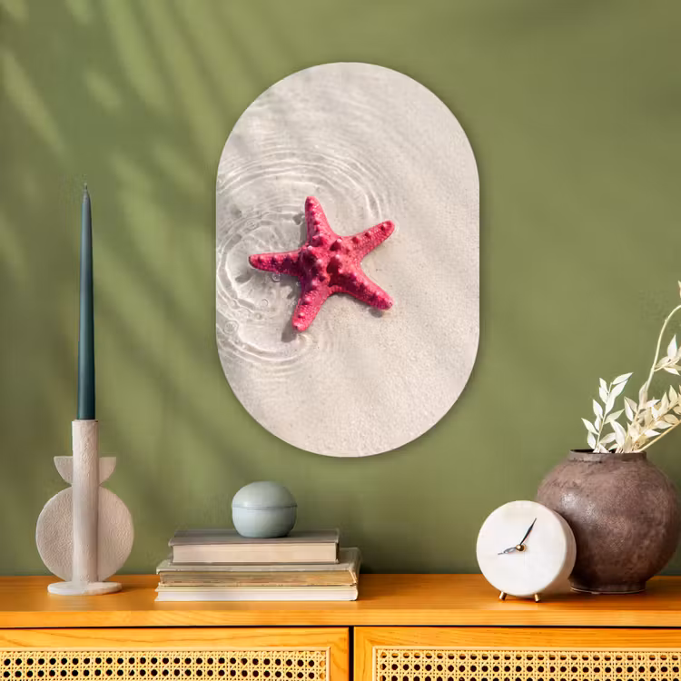 Zeeleven - Zeester - Strand - Roze - Water Wandcirkel Ovaal Forex klein -sfeer2