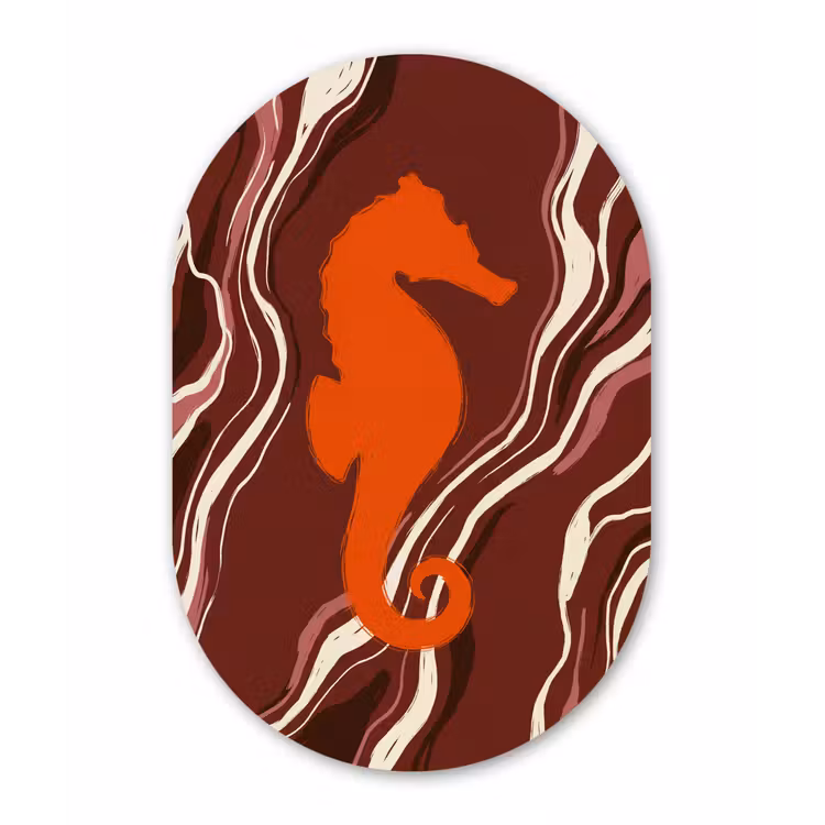 Zeepaardje - Golven - Zeeleven - Abstract - Oranje Wandcirkel Ovaal Forex klein -3d
