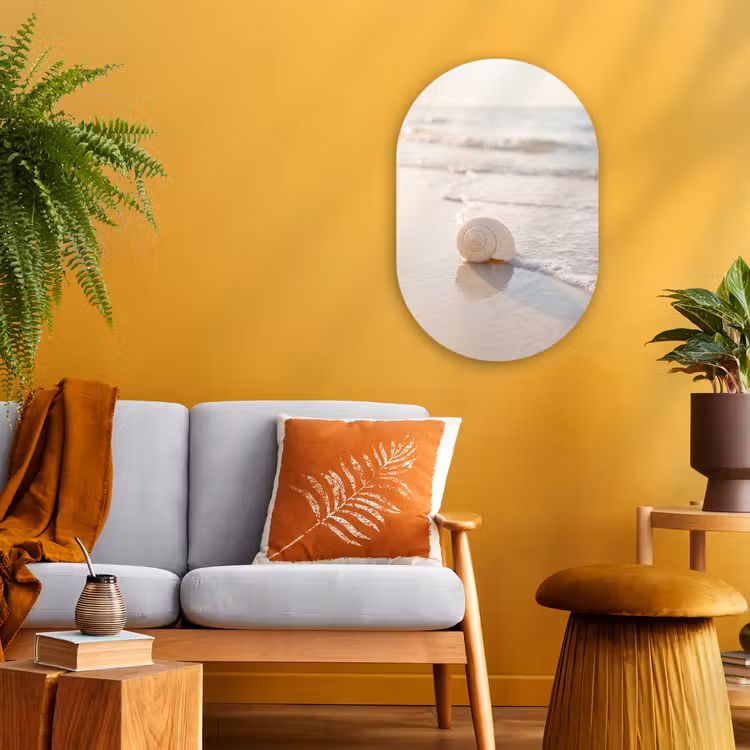 Zeeschelp - Strand - Zee - Natuur - Beige Wandcirkel Ovaal Forex klein -sfeer4