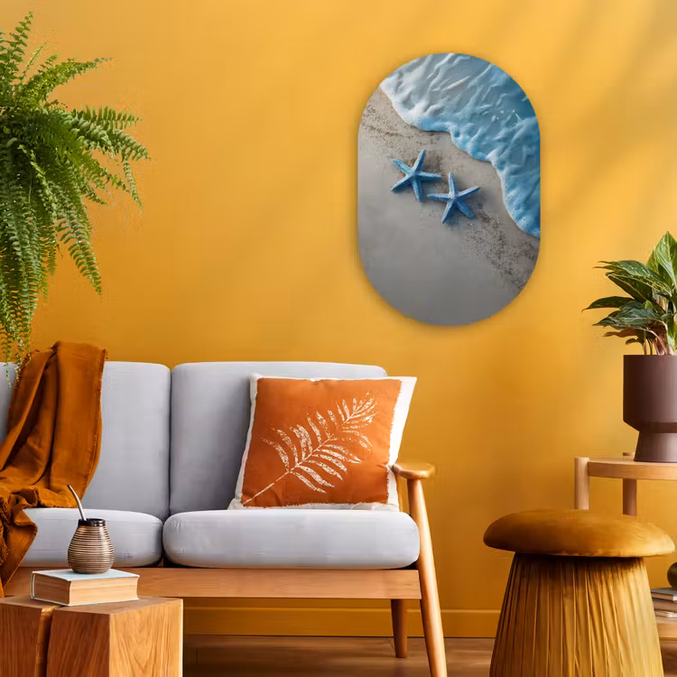 Zeesterren - Zand - Zee - Blauw Wandcirkel Ovaal Forex klein -sfeer4