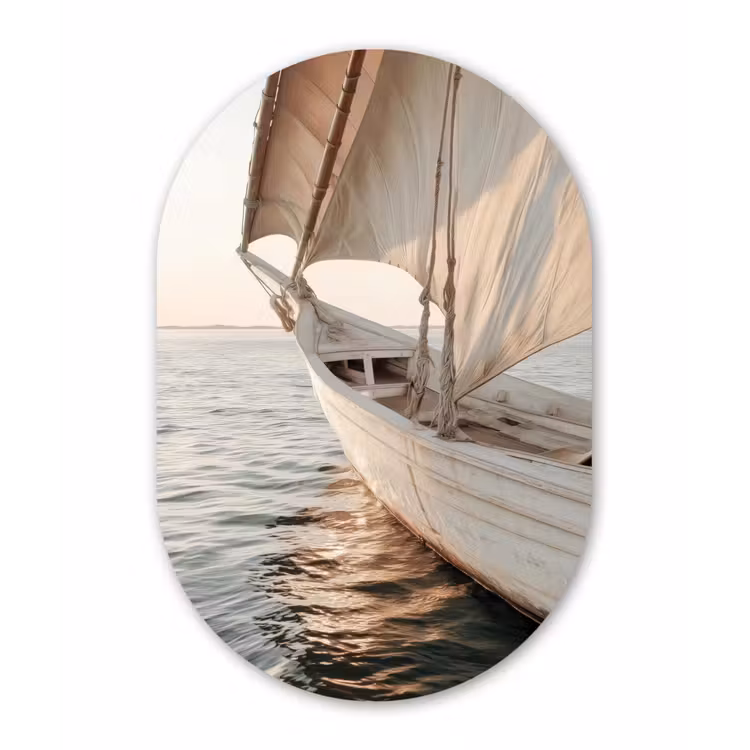 Zeilboot - Zee - Beige - Zon Wandcirkel Ovaal Forex klein -3d