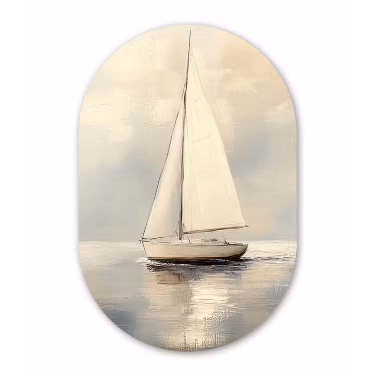 Zeilschip - Zee - Bewolkt Wandcirkel Ovaal Forex klein -3d