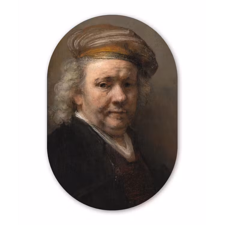 Zelfportret - Schilderij van Rembrandt van Rijn Wandcirkel Ovaal Forex klein -3d