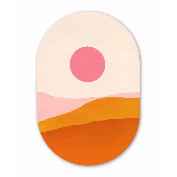 Zon - Heuvels - Abstract - Roze Wandcirkel Ovaal Forex klein -3d