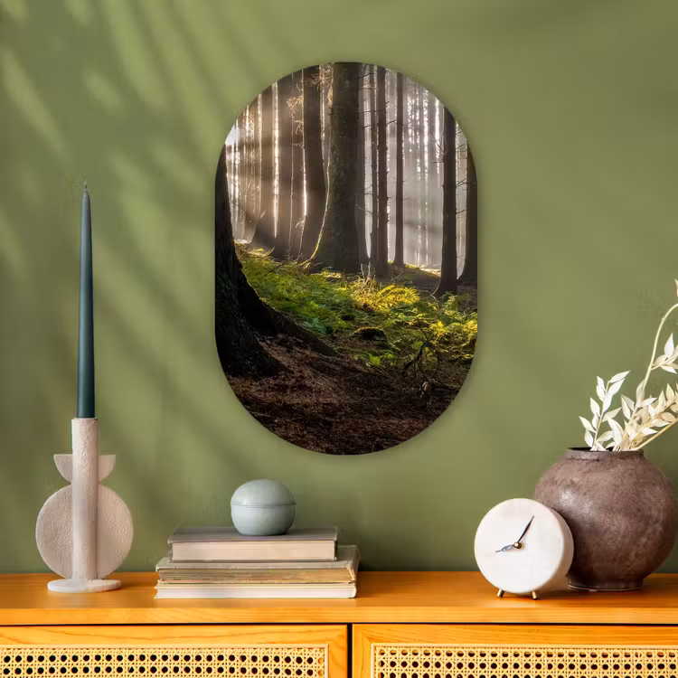 Zon - Takken - Bomen - Bos - Natuur Wandcirkel Ovaal Forex klein -sfeer2