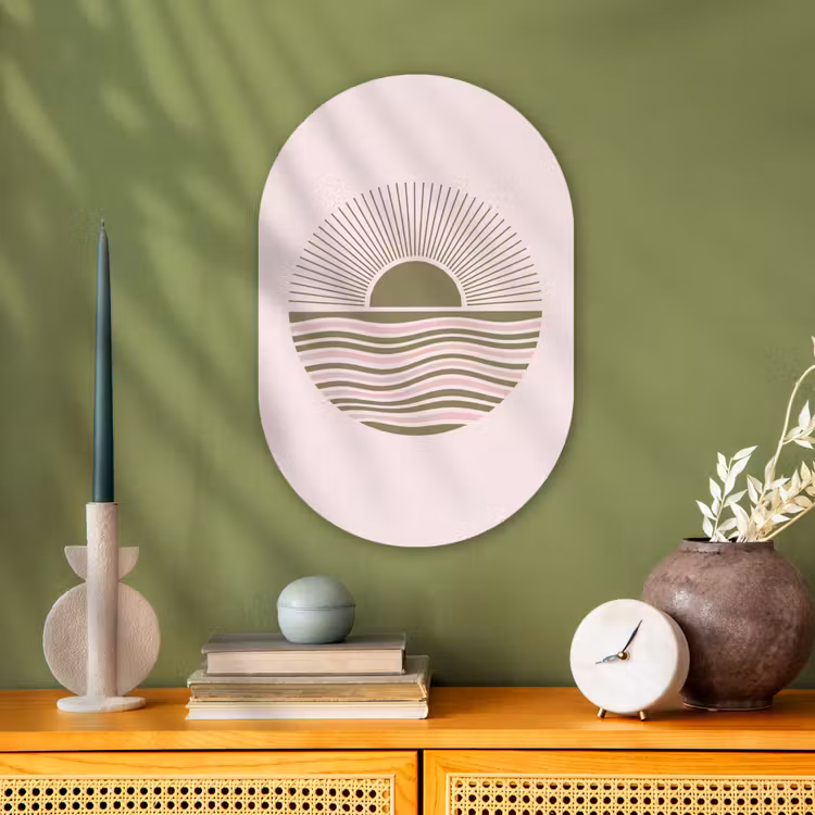 Zon - Zee - Abstract - Modern - Roze Wandcirkel Ovaal Forex klein -sfeer2
