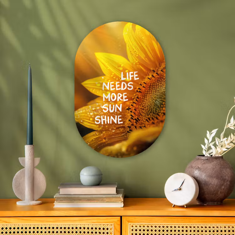 Zonnebloem - Close up - Geel - Quote Wandcirkel Ovaal Forex klein -sfeer2