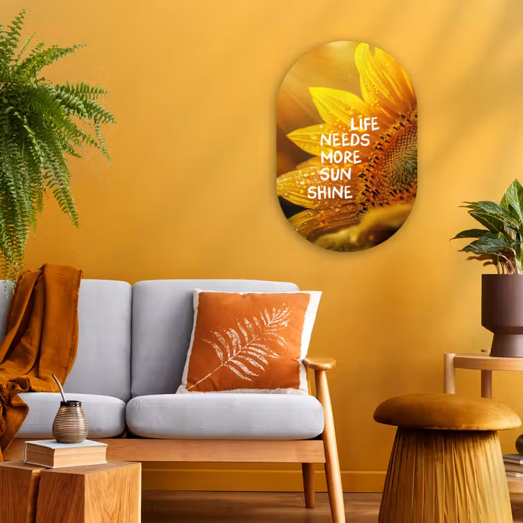 Zonnebloem - Close up - Geel - Quote Wandcirkel Ovaal Forex klein -sfeer4