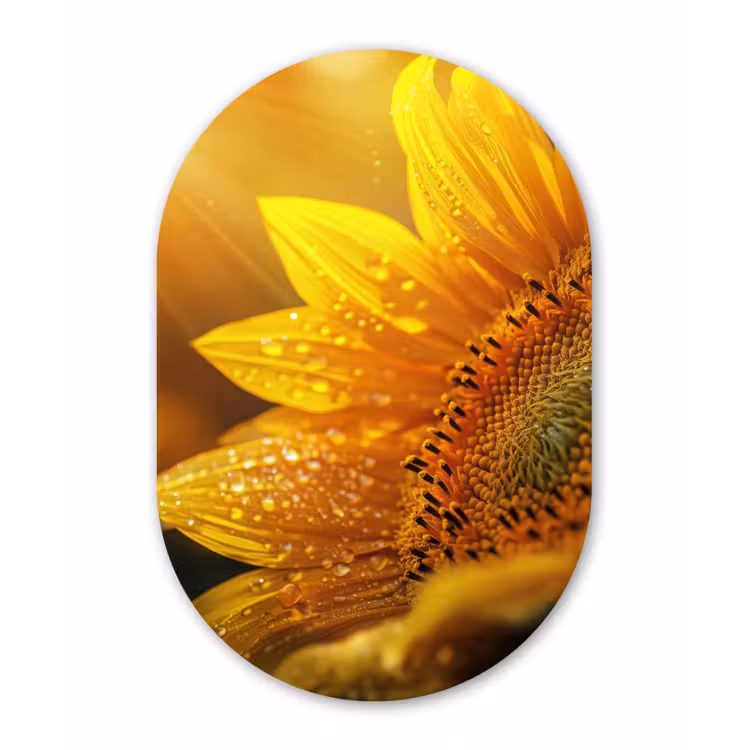 Zonnebloem - Dauwdruppels - Geel - Zonlicht Wandcirkel Ovaal Forex klein -3d