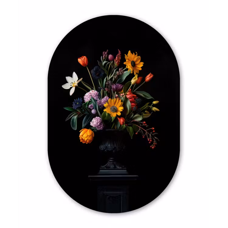 Zonnebloemen - Boeket - Kleurrijk Wandcirkel Ovaal Forex klein -3d