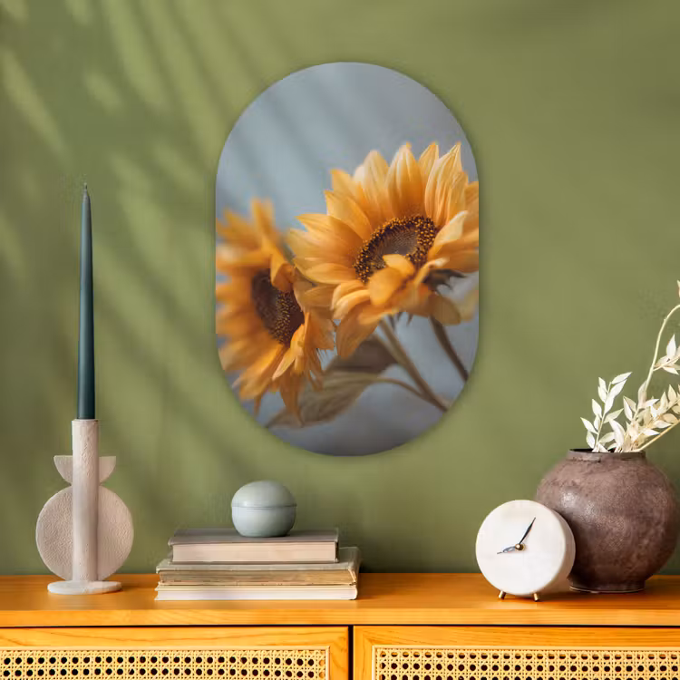 Zonnebloemen - Geel - Wazig Wandcirkel Ovaal Forex klein -sfeer2