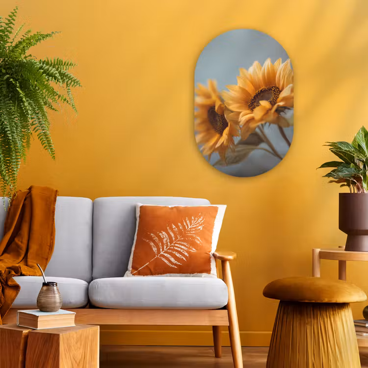 Zonnebloemen - Geel - Wazig Wandcirkel Ovaal Forex klein -sfeer4