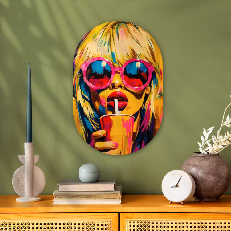 Zonnebril - Roze - Vrouw - Rietje Wandcirkel Ovaal Forex klein -sfeer2