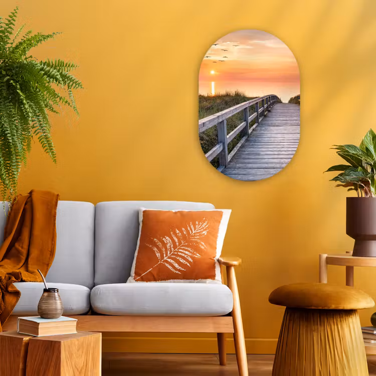 Zonsonderang - Zee - Pad - Gras - Duin - Vogels Wandcirkel Ovaal Forex klein -sfeer4