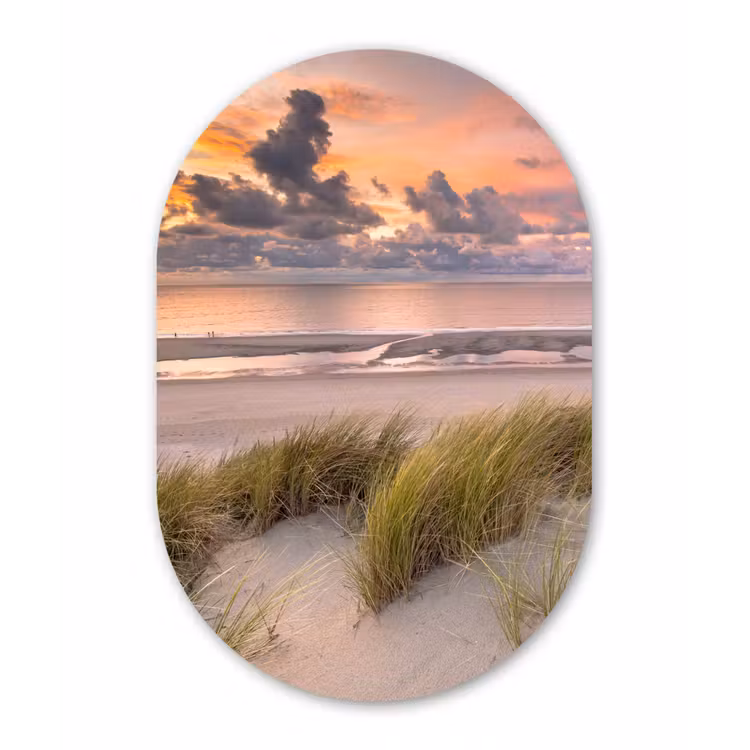 Zonsondergang - Duin - Strand - Planten - Zee Wandcirkel Ovaal Forex klein -3d