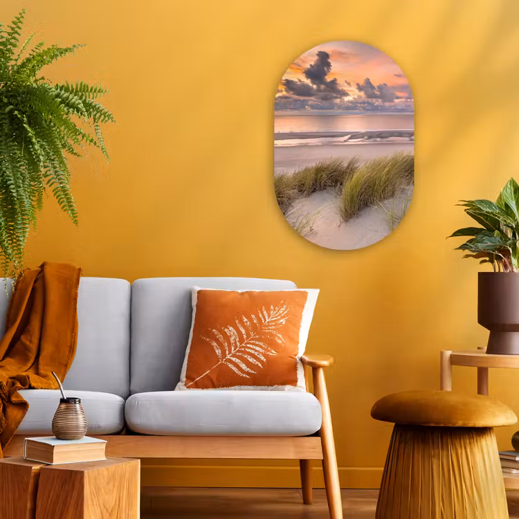 Zonsondergang - Duin - Strand - Planten - Zee Wandcirkel Ovaal Forex klein -sfeer4