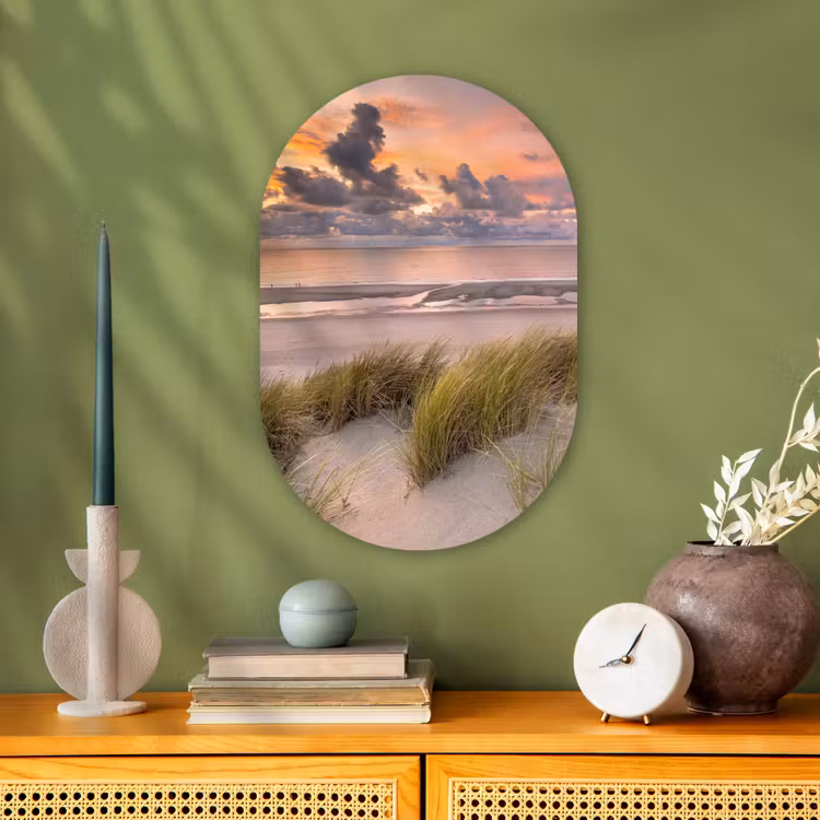Zonsondergang - Duin - Strand - Planten - Zee Wandcirkel Ovaal Forex klein -sfeer2