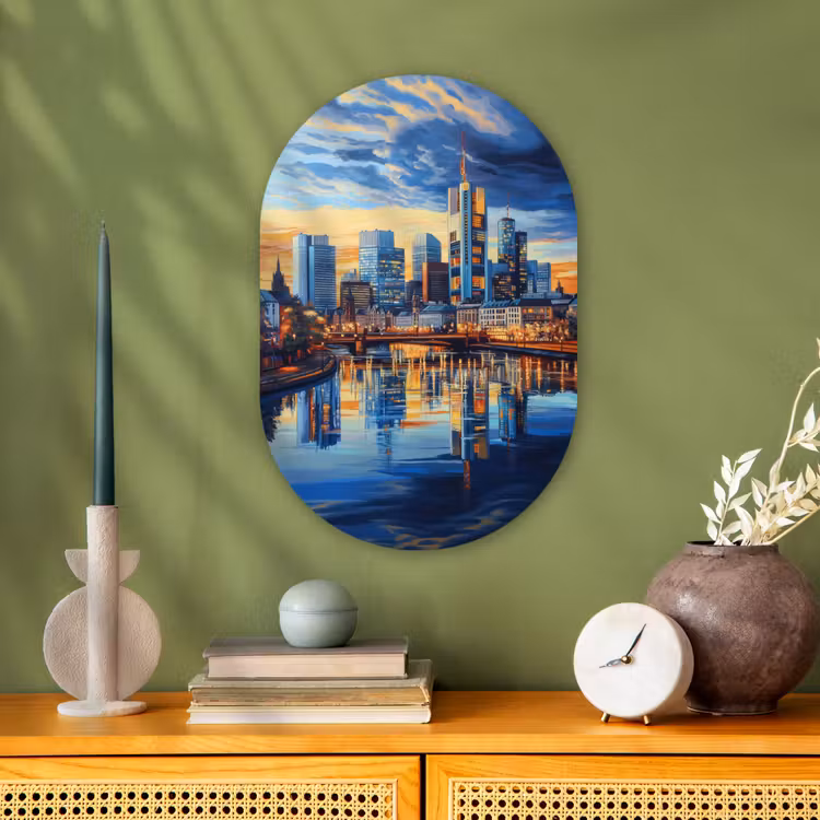 Zonsondergang Frankfurt - Stad - Skyline - Water Wandcirkel Ovaal Forex klein -sfeer2