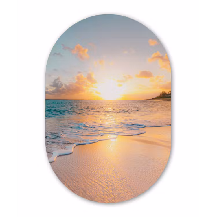 Zonsondergang - Strand - Zee - Zomer - Blauw Wandcirkel Ovaal Forex klein -3d
