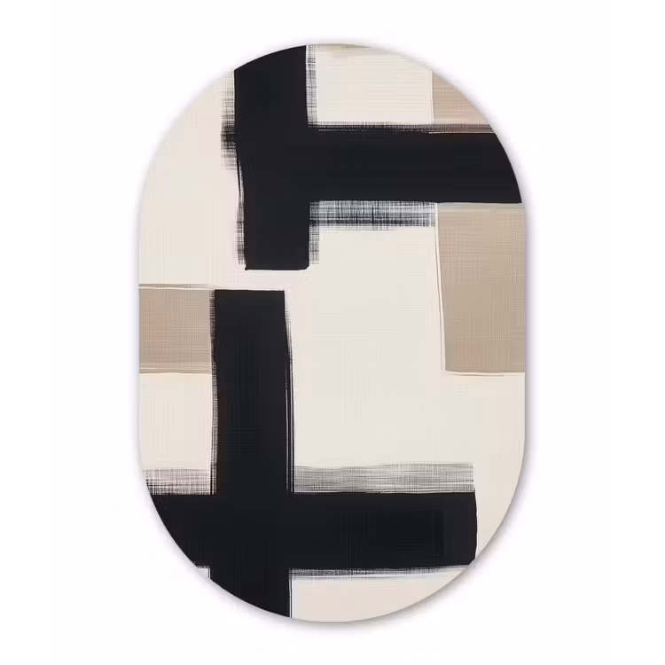 Zwart - Abstract - Japandi Wandcirkel Ovaal Forex klein -3d