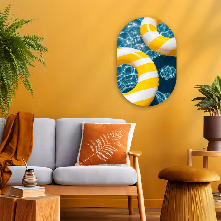 Zwembad - Zwembanden - Zomer - Geel - Blauw Wandcirkel Ovaal Forex klein -sfeer4