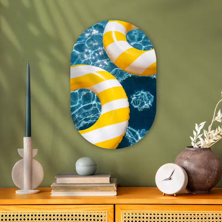 Zwembad - Zwembanden - Zomer - Geel - Blauw Wandcirkel Ovaal Forex klein -sfeer2