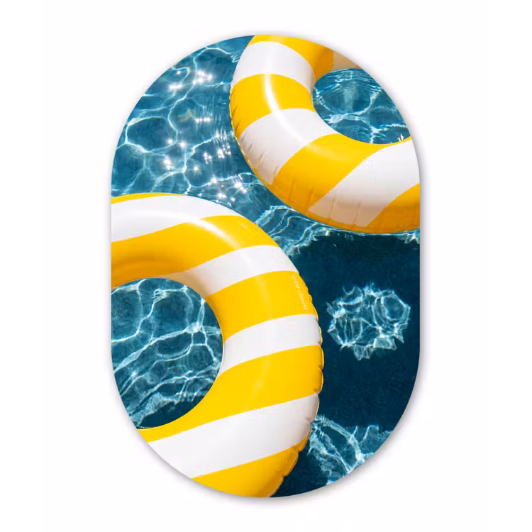 Zwembad - Zwembanden - Zomer - Geel - Blauw Wandcirkel Ovaal Forex klein -3d