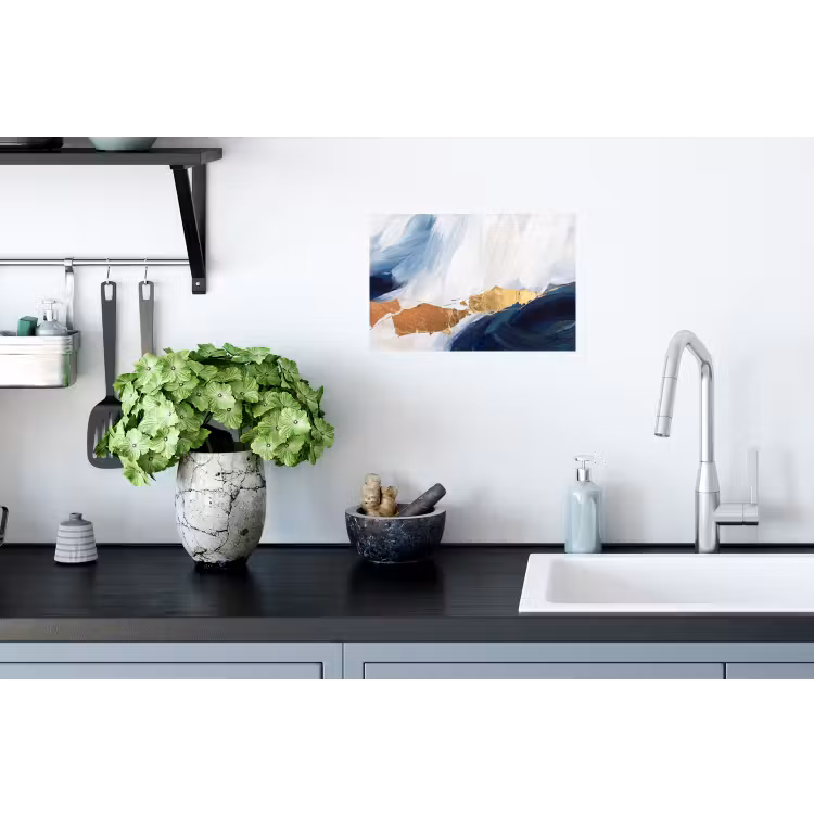 Abstract - Acryl - Blauw - Goud - Elegant Muursticker klein -keuken
