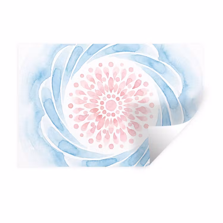 Abstract - Bloemvorm - Aquarel - Roze - Blauw Muursticker klein -3d