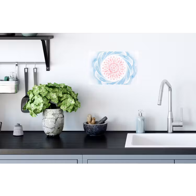 Abstract - Bloemvorm - Aquarel - Roze - Blauw Muursticker klein -keuken