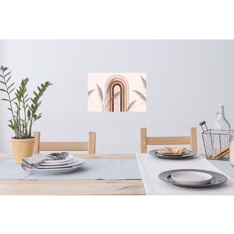 Abstract - Bogen - Plant - Boho - Beige Muursticker klein -eettafel