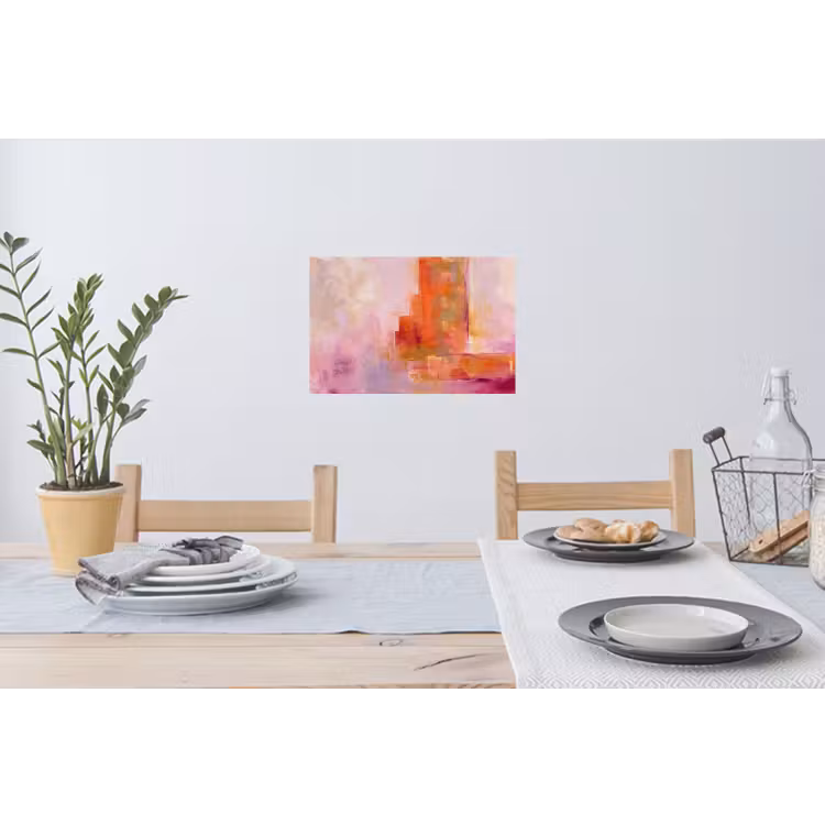 Abstract - Borstelstreken - Kunst - Paars - Goud Muursticker klein -eettafel