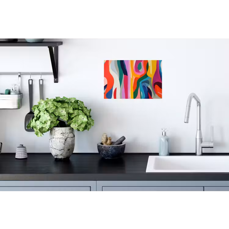 Abstract - Kleurrijk - Golven - Lijnen Muursticker klein -keuken