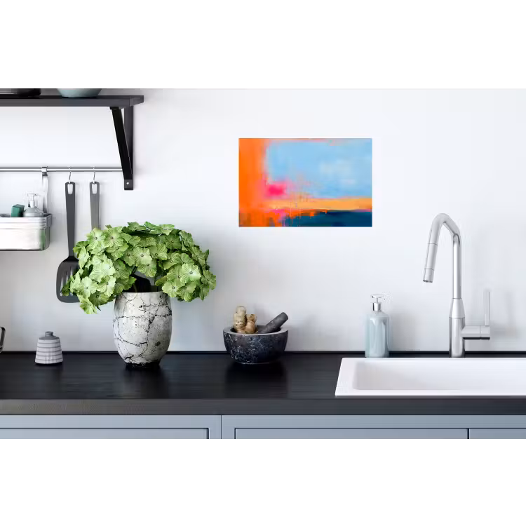 Abstract - Kleurvlakken - Modern - Oranje - Blauw Muursticker klein -keuken