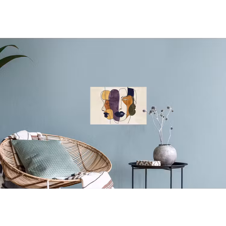 Abstract - Overlappende gezichten - Paars - Donkergroen Muursticker klein -plant