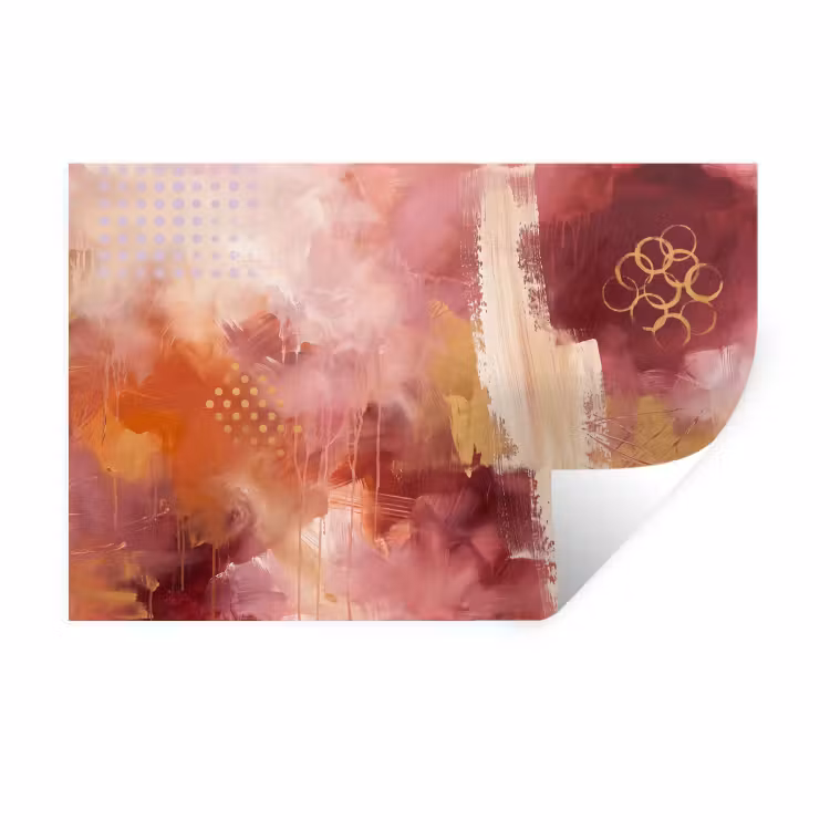 Abstract - Rood - Goud - Modern - Kunst Muursticker klein -3d